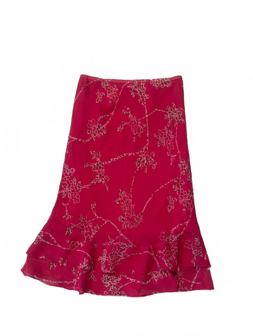Zero Zero fairycore vintage y2k tiered flounce boho pink floral midi skirt large